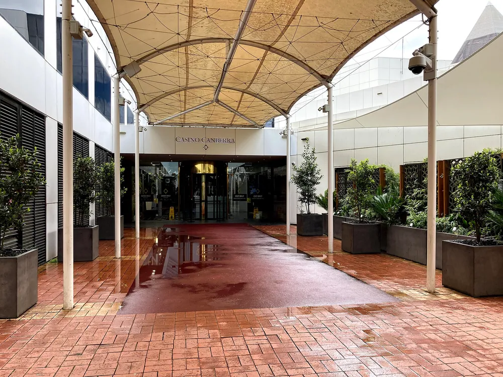 Covered entrance to Casino Canberra in the city centre