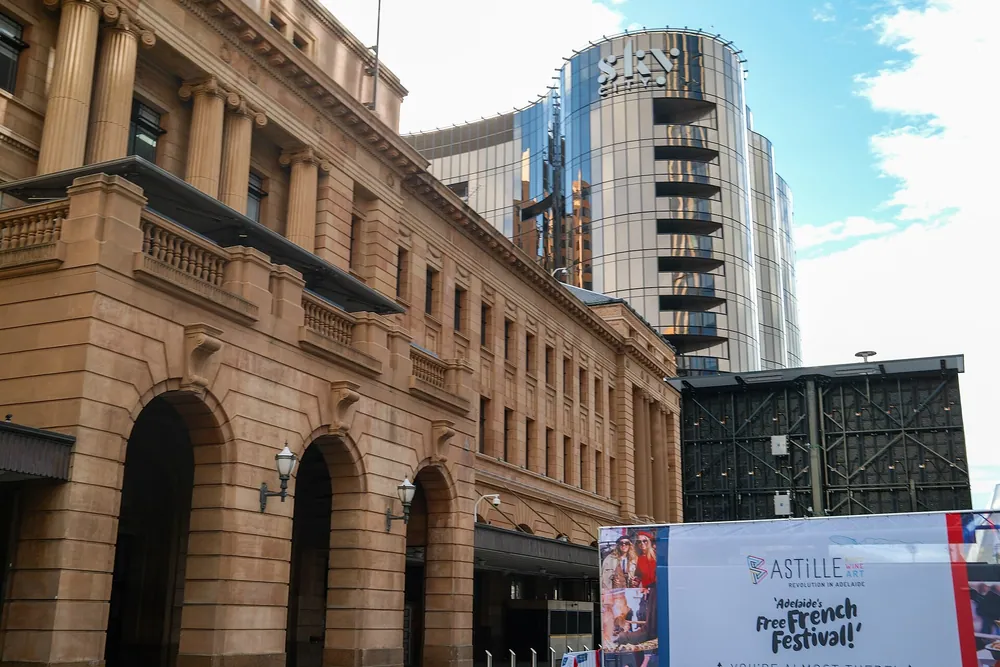 SkyCity Adelaide beside the heritage Adelaide railway station building